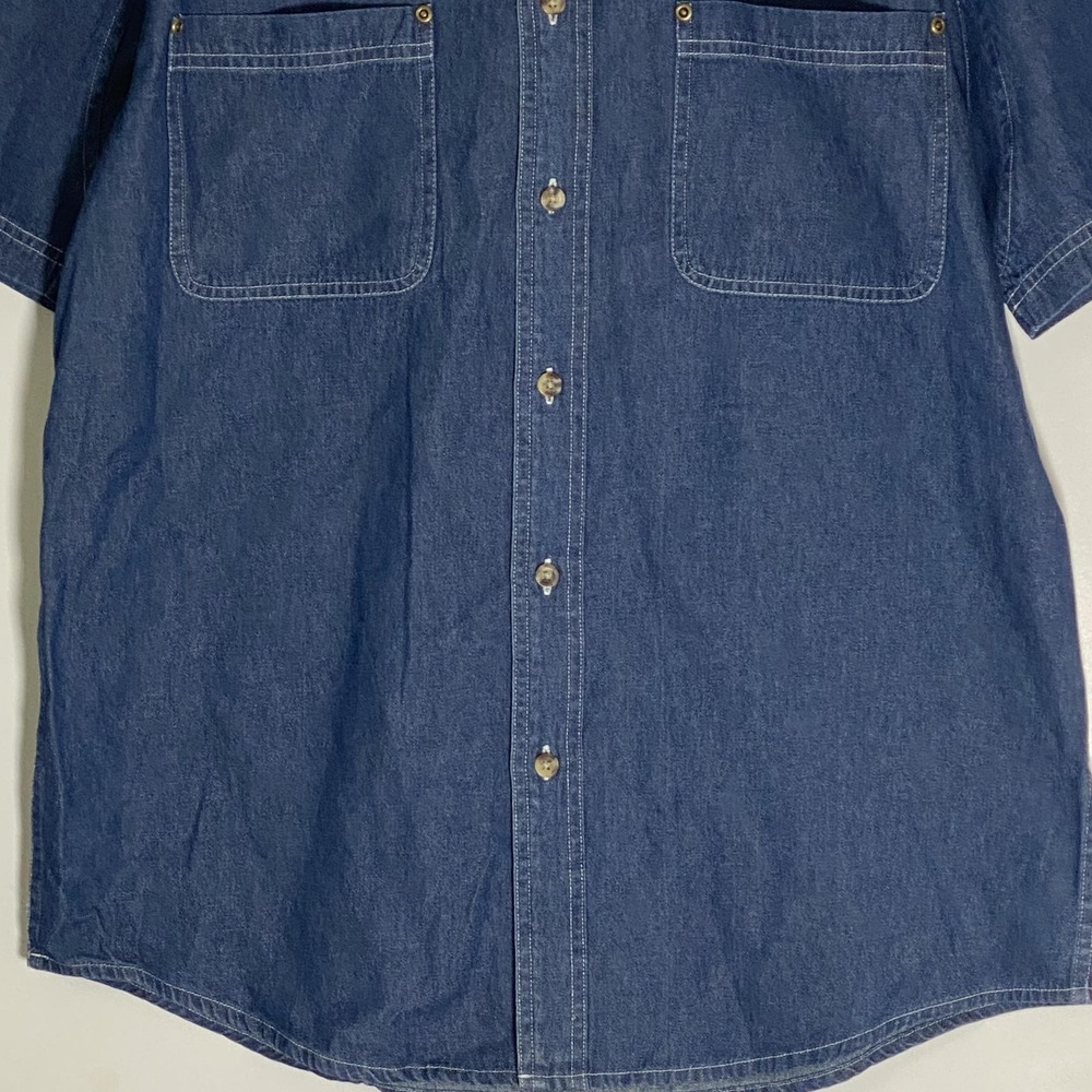 Brazos Shirt Mens Medium Blue Denim Short Sleeve Button Up Workwear Pockets - Picture 3 of 16